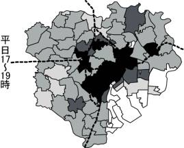区部自動車集中交通量密度（全車種・平日17～19時）