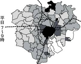 区部自動車集中交通量密度（全車種・平日7～9時）