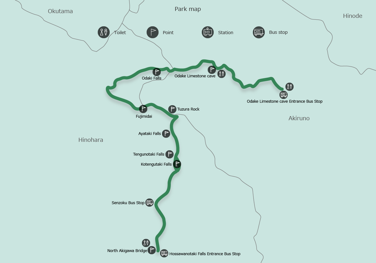 map of The Limestone Caves and Waterfalls Trail (Shonyudo to Taki no Michi) 