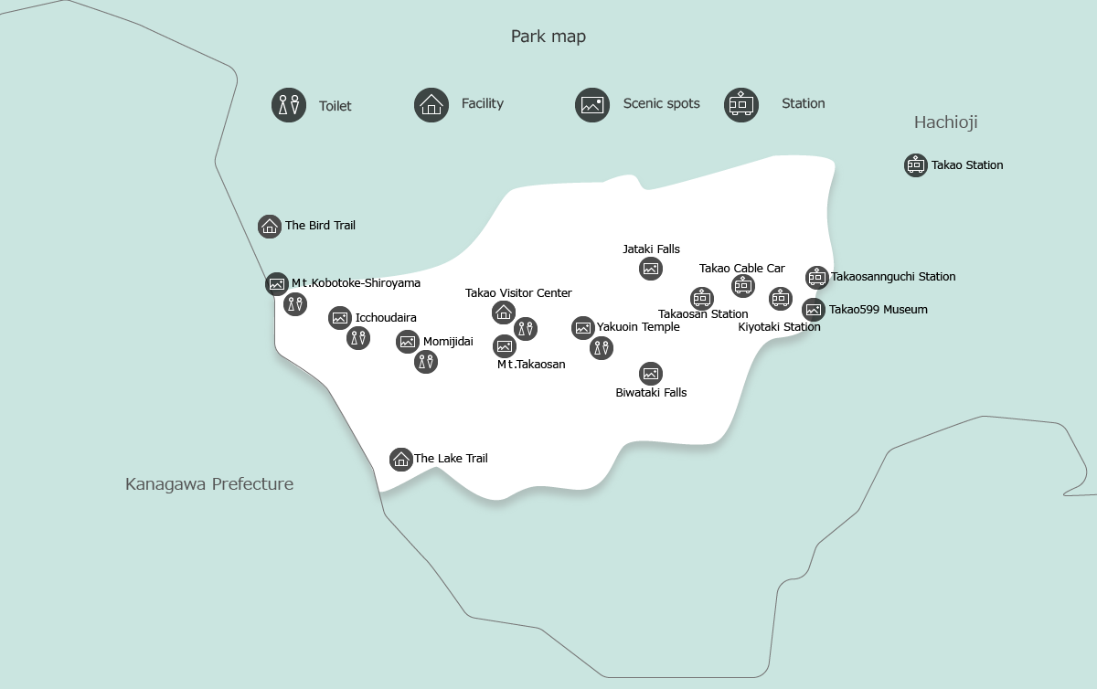 Map of Meiji no Mori Takao Quasi-national Park
