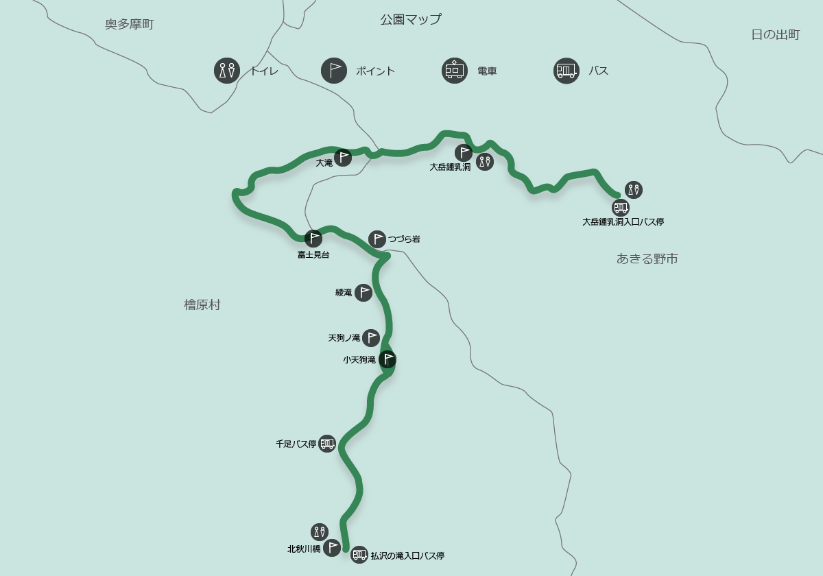 鍾乳洞と滝のみちの地図