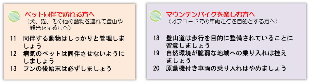 東京都自然公園利用ルール　ペット・マウンテンバイク